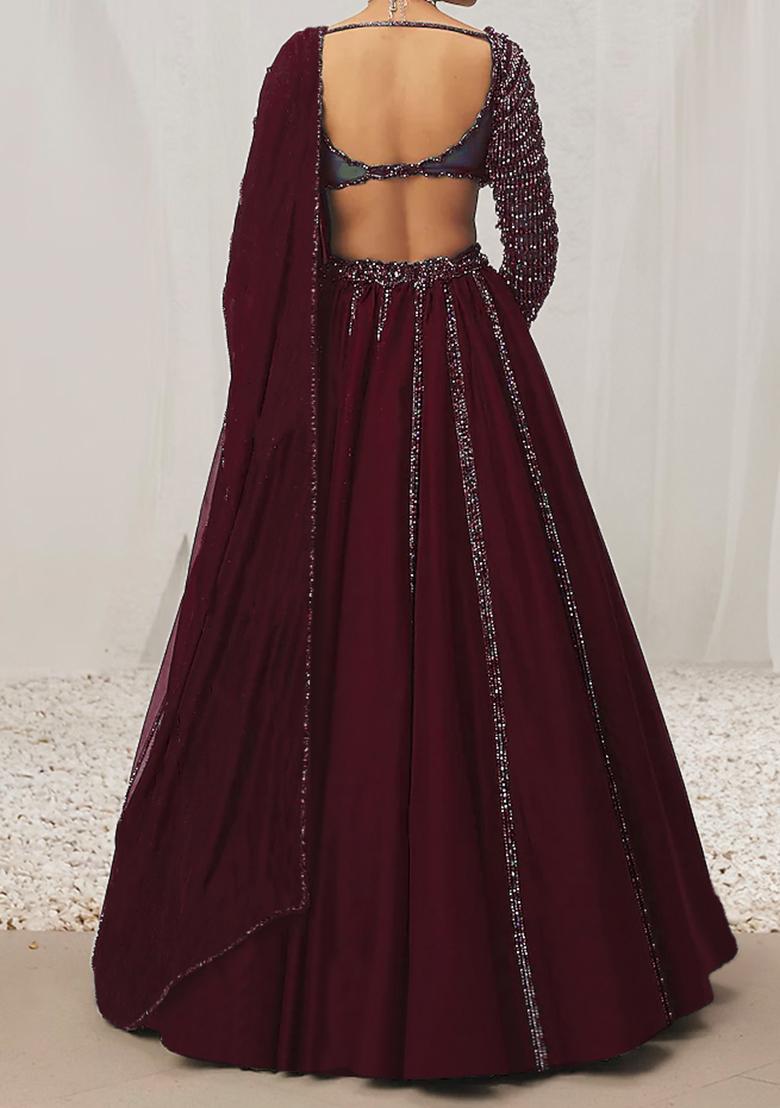 Carrot Red Lehenga Set With Hand Embroidered Blouse And Dupatta