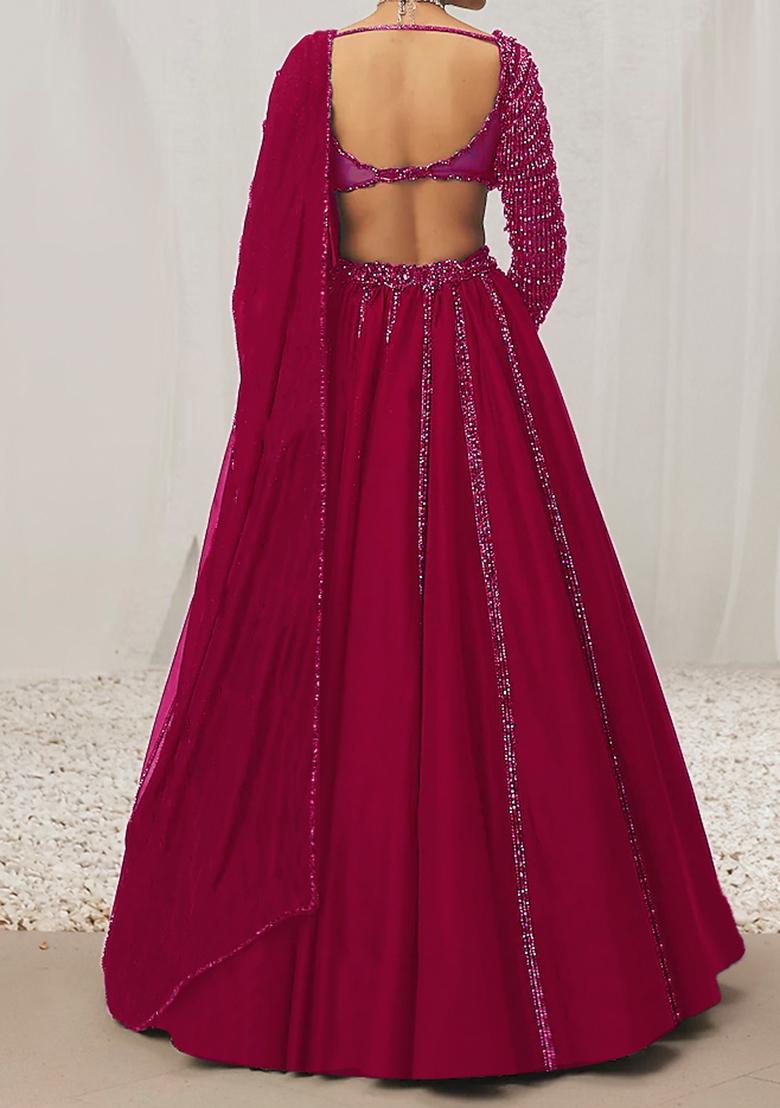 Pink Lehenga Set With Hand Embroidered Blouse And Dupatta