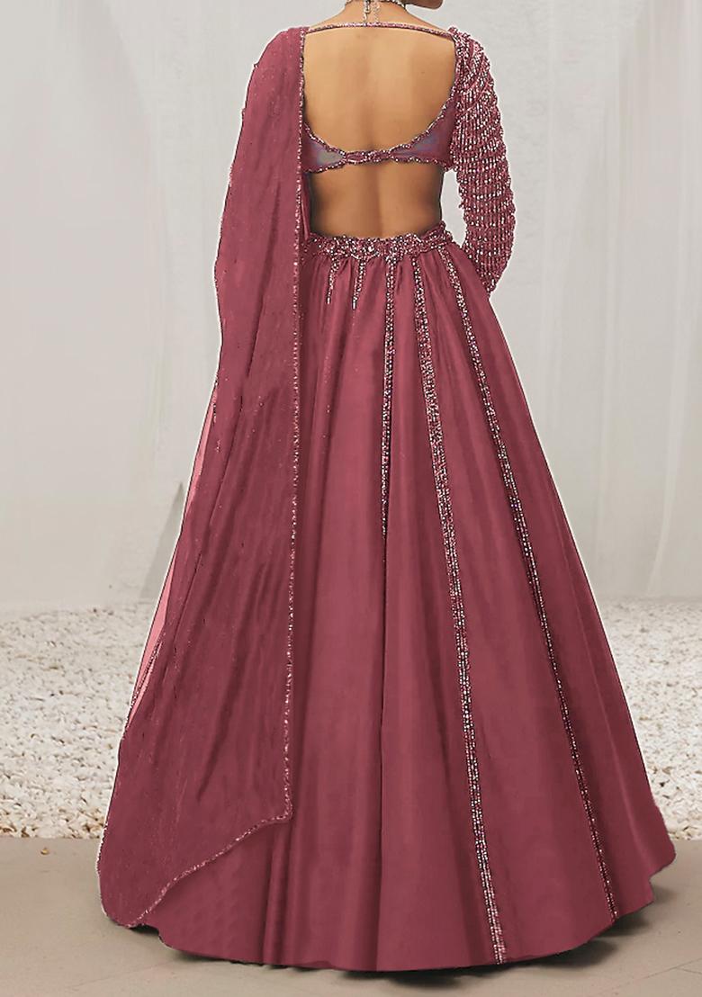 Dusty Pink Lehenga Set With Hand Embroidered Blouse And Dupatta