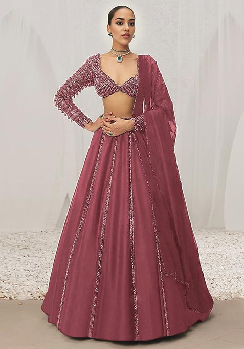 Dusty Pink Lehenga Set With Hand Embroidered Blouse And Dupatta