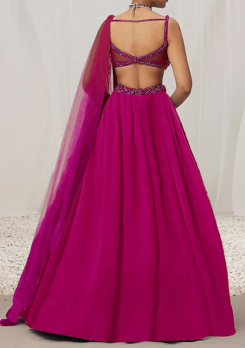 Pink Lehenga Set With Hand Embroidered Blouse And Dupatta