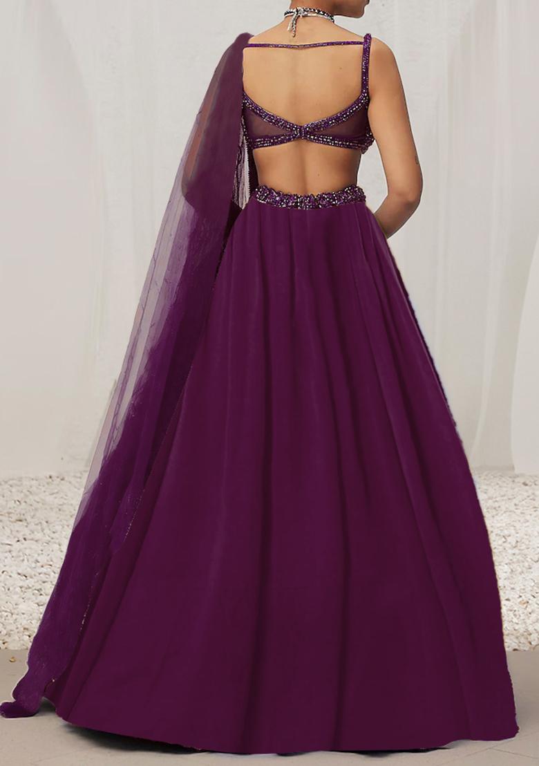 Plum Lehenga Set With Hand Embroidered Blouse And Dupatta