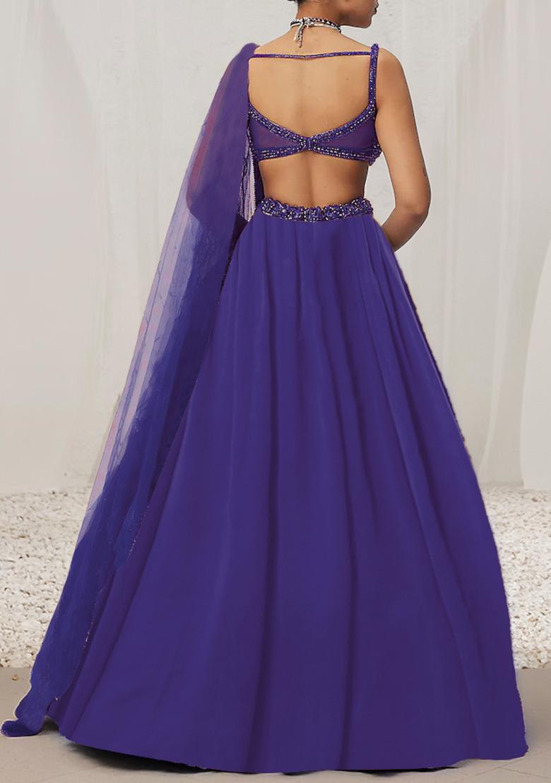 Indigo Blue Lehenga Set With Hand Embroidered Blouse And Dupatta