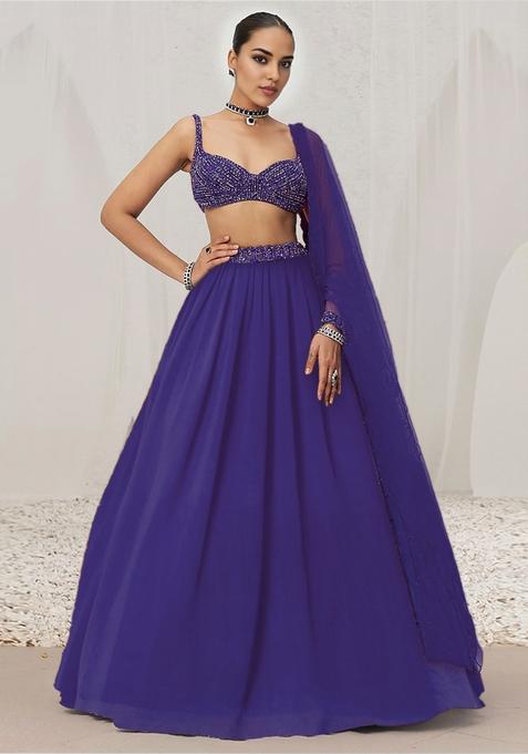 Indigo Blue Lehenga Set With Hand Embroidered Blouse And Dupatta