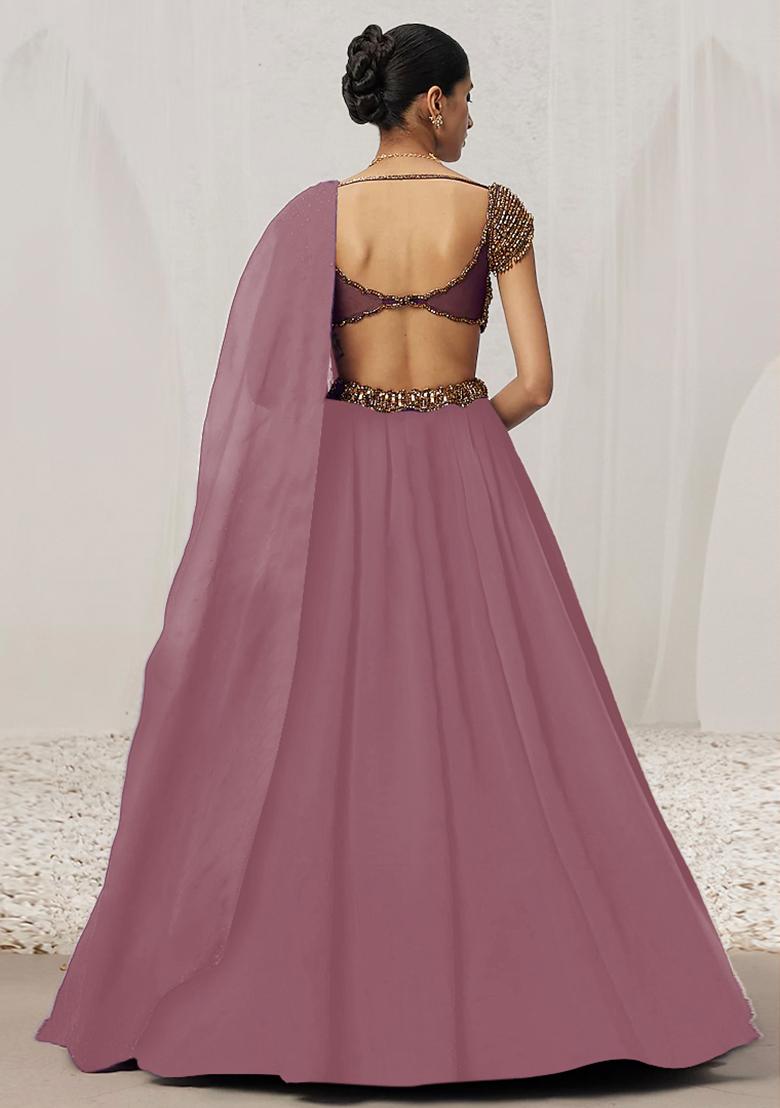 Rusty Pink Lehenga Set With Hand Embroidered Blouse And Dupatta