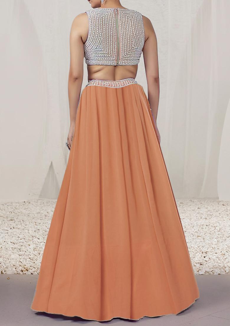 Peach Lehenga Set With Hand Embroidered Blouse And Dupatta