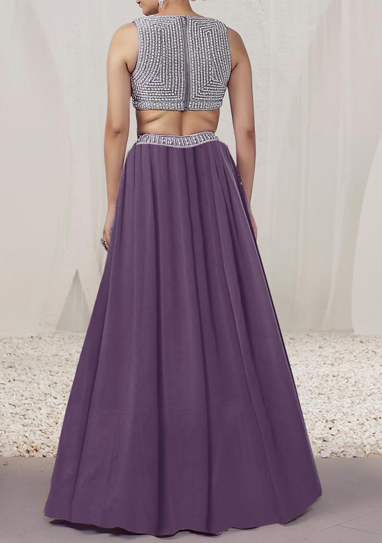 Purple Lehenga Set With Hand Embroidered Blouse And Dupatta