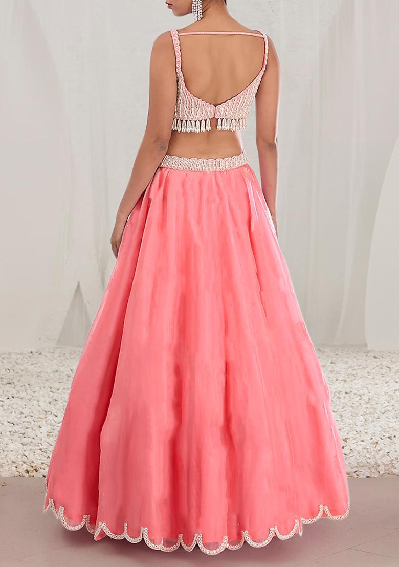 Peach Lehenga Set With Hand Embroidered Blouse And Dupatta