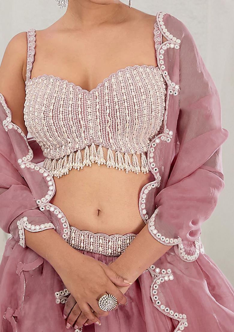 Dusty Pink Lehenga Set With Hand Embroidered Blouse And Dupatta