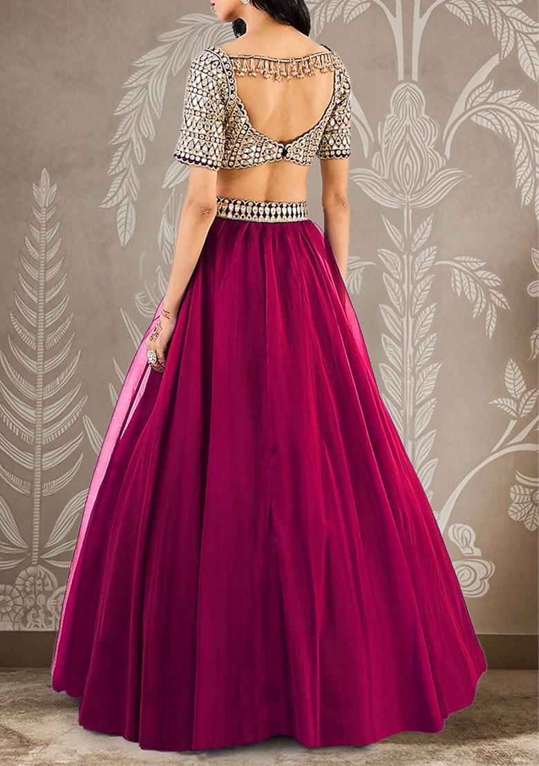Hot Pink Lehenga Set With Hand Embroidered Blouse And Dupatta