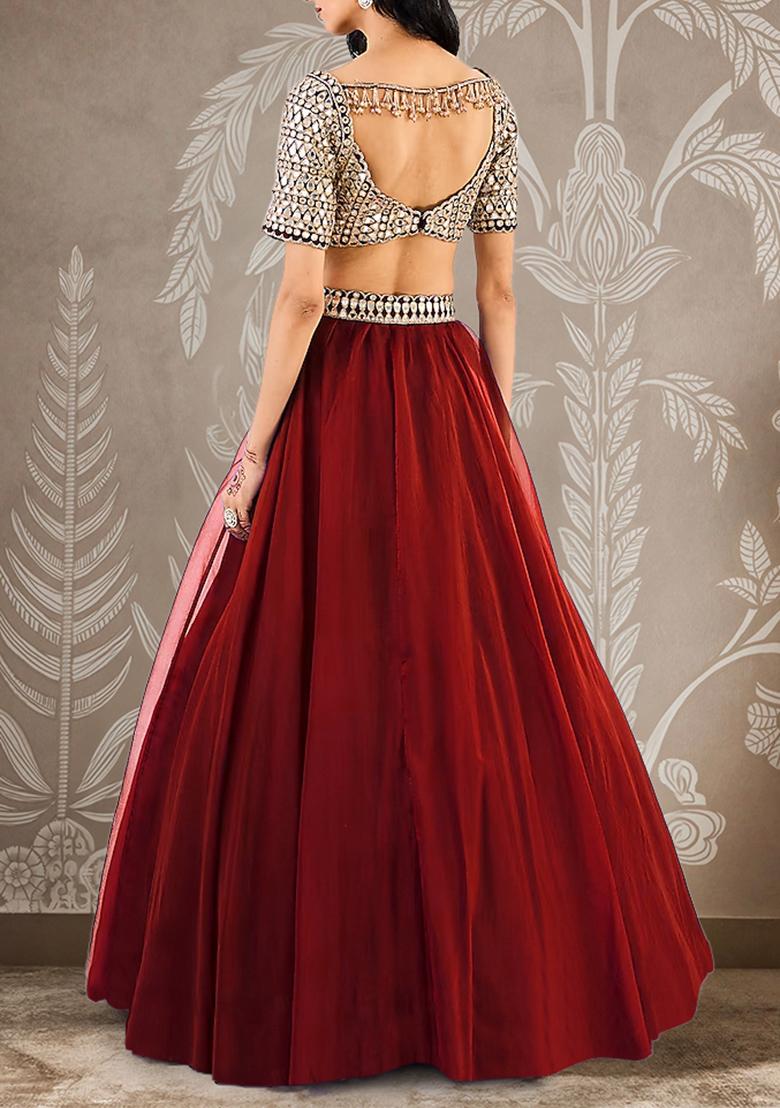 Red Lehenga Set With Hand Embroidered Blouse And Dupatta