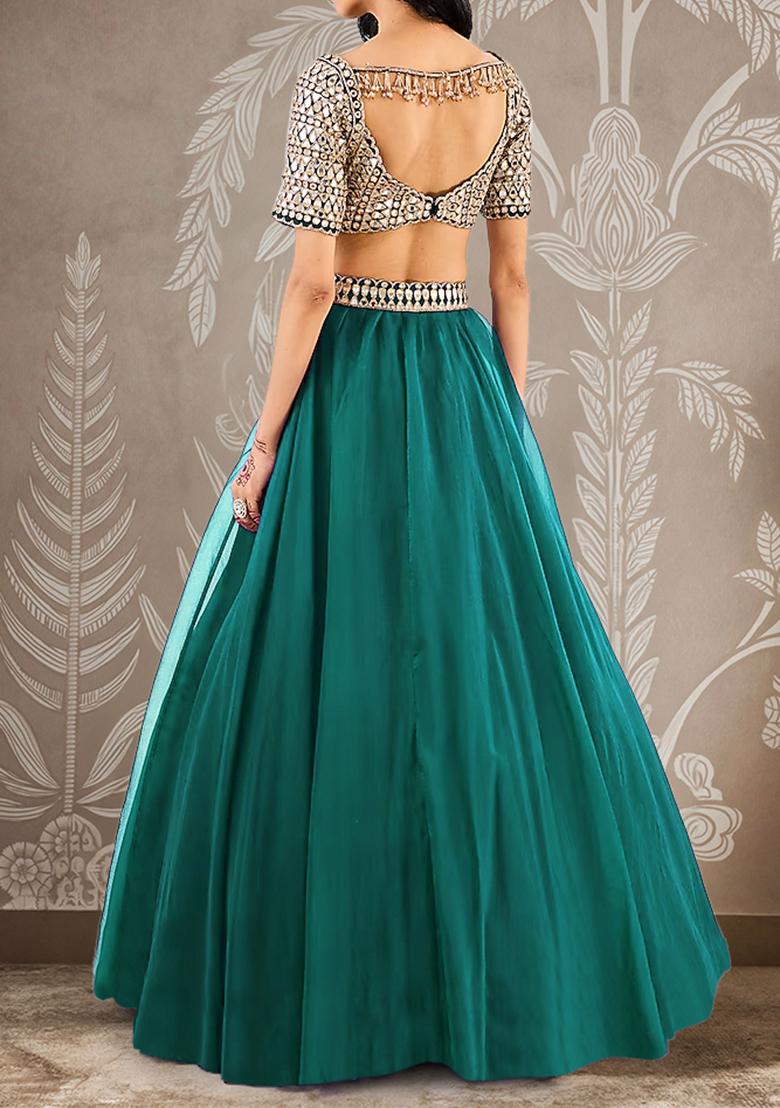 Fern Green Lehenga Set With Hand Embroidered Blouse And Dupatta