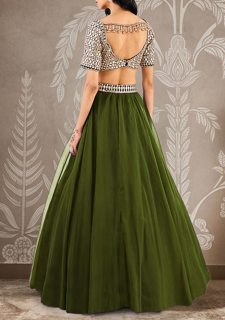 Forest Green Lehenga Set With Hand Embroidered Blouse And Dupatta