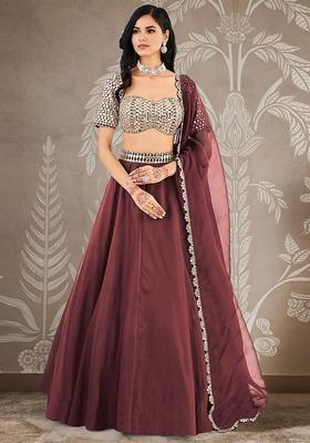 Rusty Brown Lehenga Set With Hand Embroidered Blouse And Dupatta