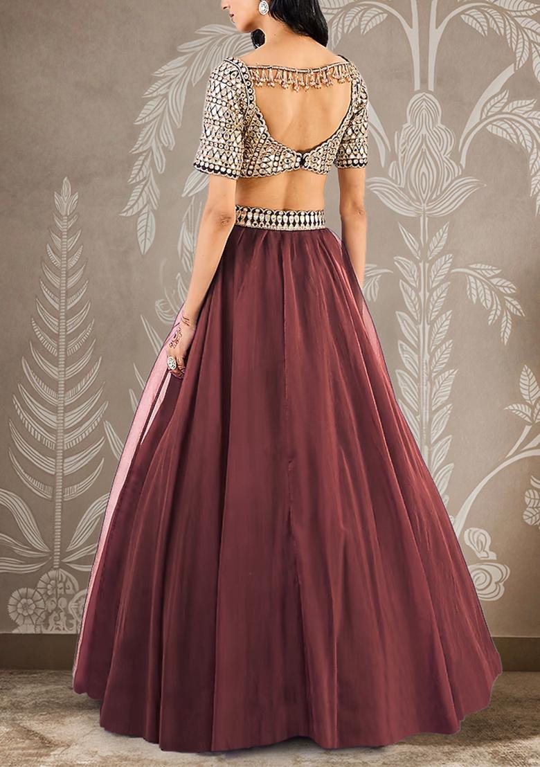 Rusty Brown Lehenga Set With Hand Embroidered Blouse And Dupatta