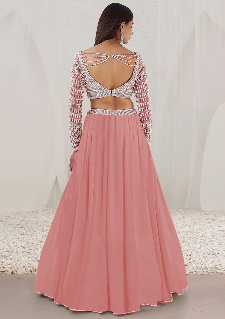 Peach Lehenga Set With Hand Embroidered Blouse And Dupatta
