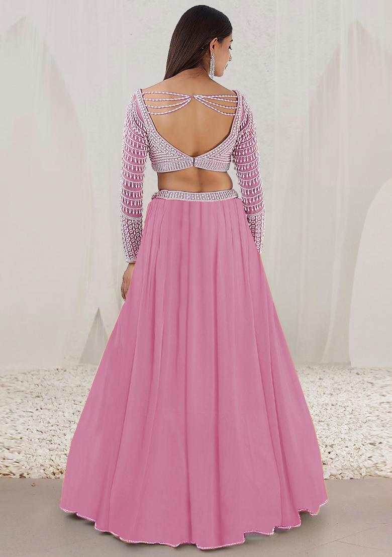 Pink Lehenga Set With Hand Embroidered Blouse And Dupatta