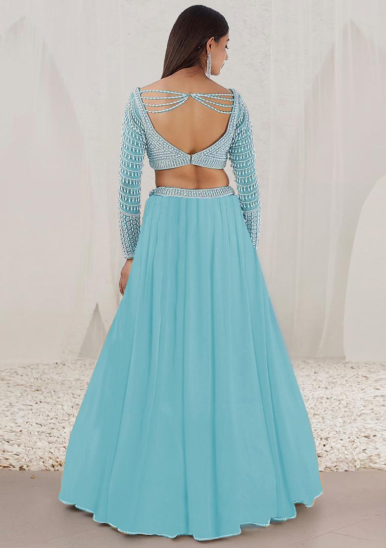 Sage Green Lehenga Set With Hand Embroidered Blouse And Dupatta