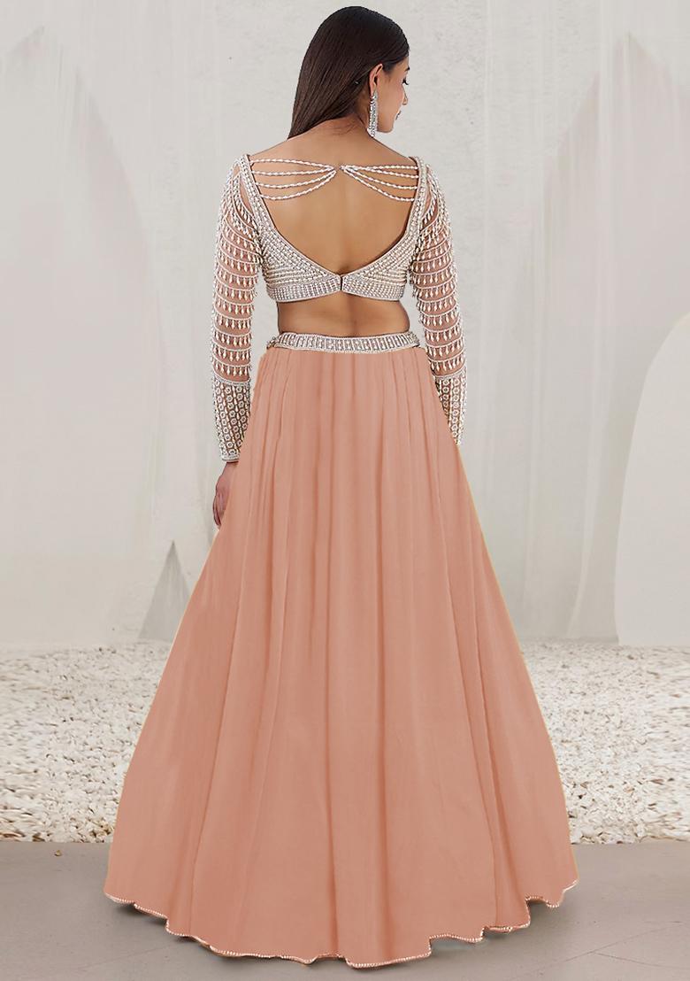 Beige Lehenga Set With Hand Embroidered Blouse And Dupatta