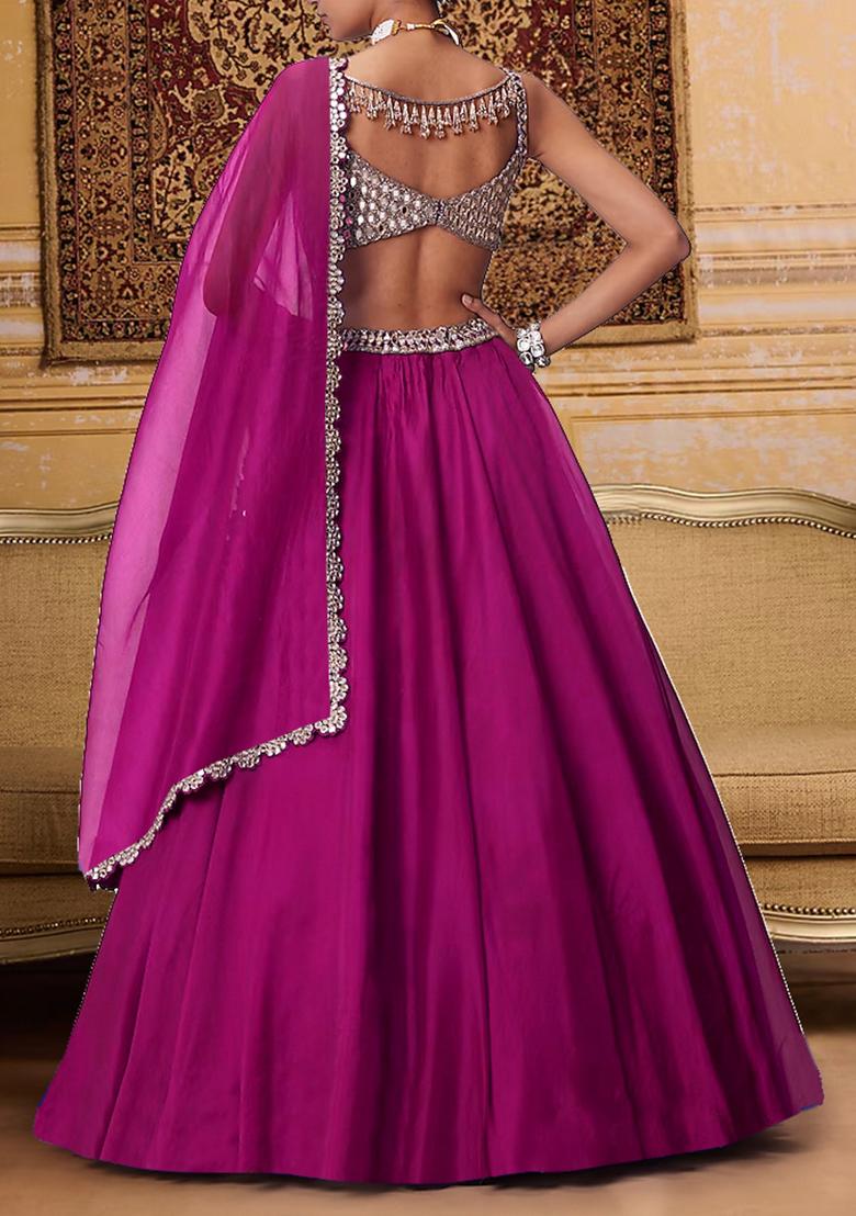 Rani Pink Lehenga Set With Hand Embroidered Blouse And Dupatta