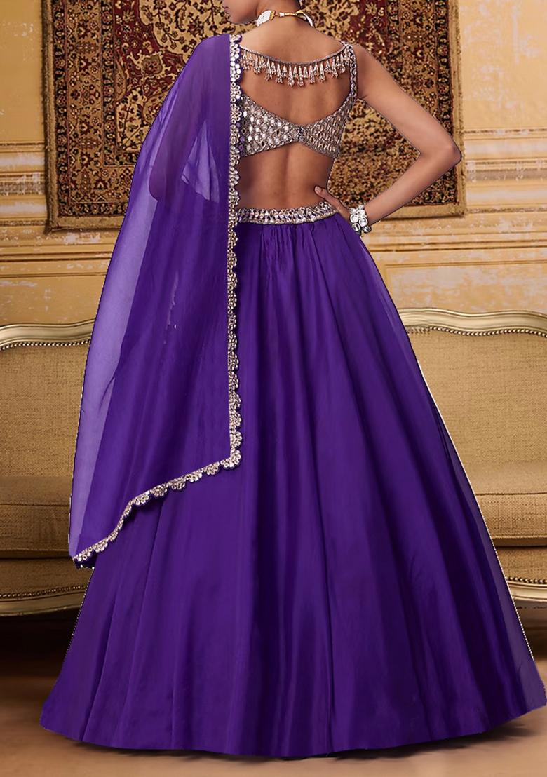 Purple Lehenga Set With Hand Embroidered Blouse And Dupatta