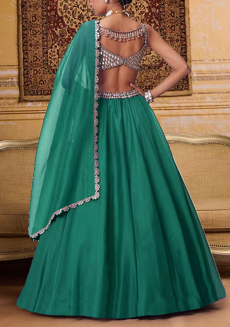 Forest Green Lehenga Set With Hand Embroidered Blouse And Dupatta