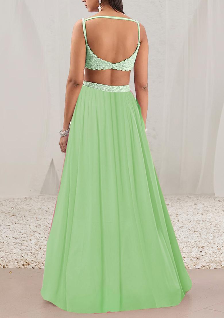 Green Lehenga Set With Hand Embroidered Blouse And Dupatta
