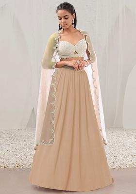 Beige Lehenga Set With Hand Embroidered Blouse And Dupatta