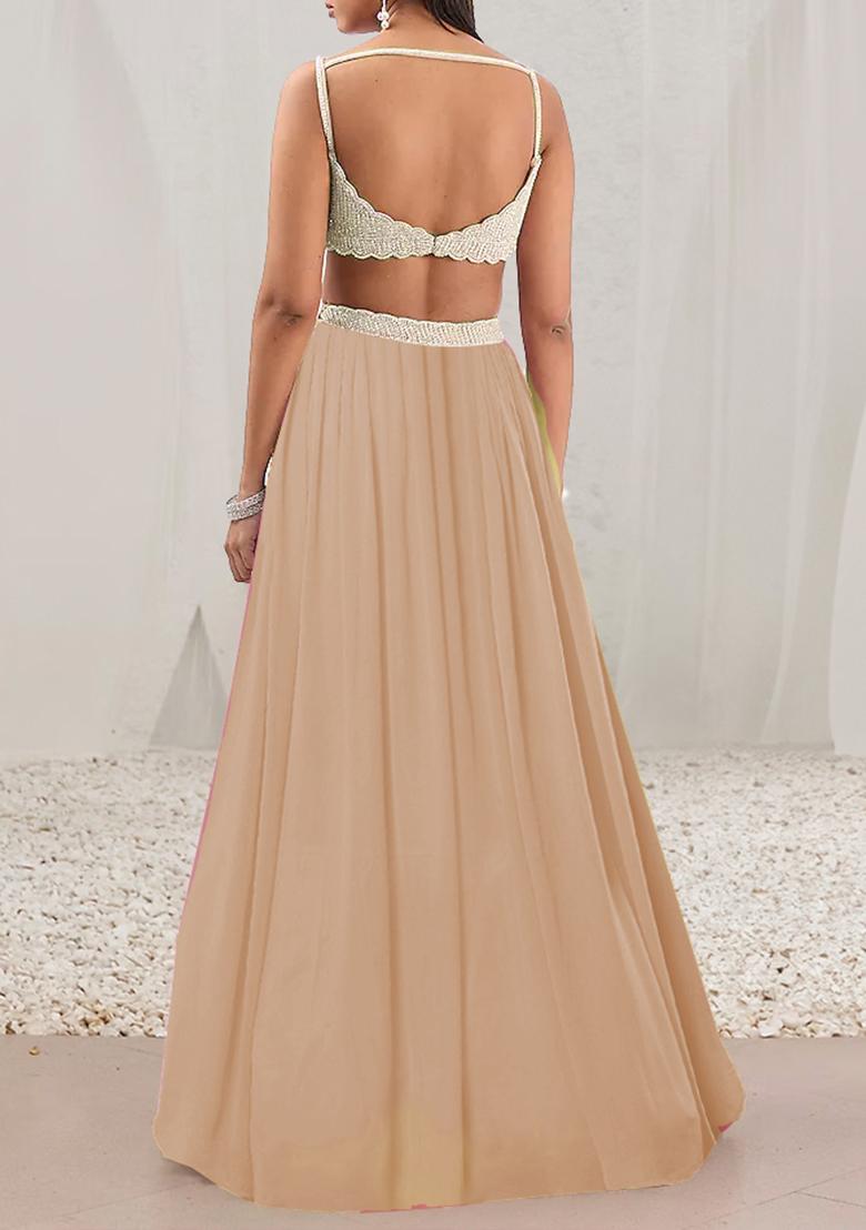 Beige Lehenga Set With Hand Embroidered Blouse And Dupatta
