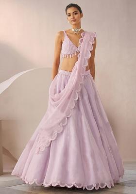 Light Pink Lehenga Set With Hand Embroidered Blouse And Dupatta