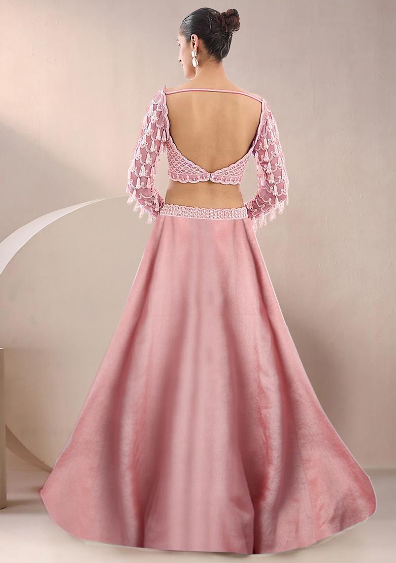 Peach Lehenga Set With Hand Embroidered Blouse And Dupatta