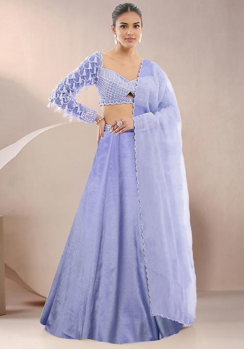 Purple Lehenga Set With Hand Embroidered Blouse And Dupatta