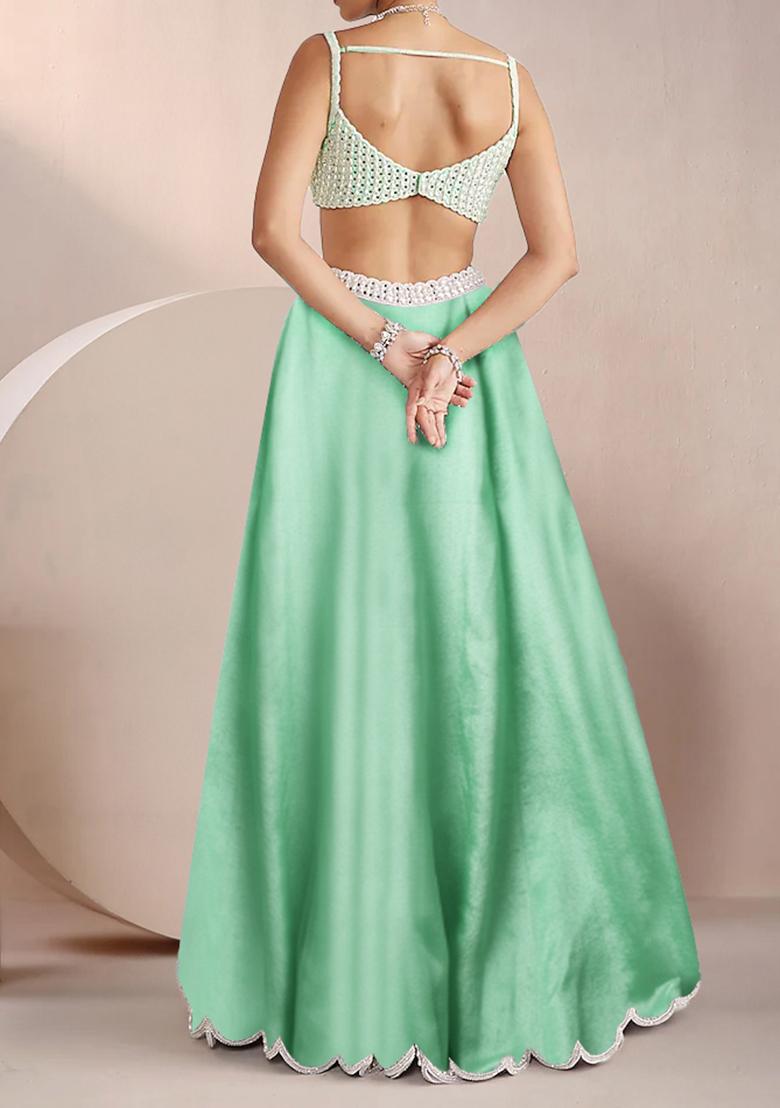 Light Green Lehenga Set With Hand Embroidered Blouse And Dupatta