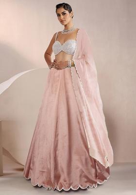 Beige Lehenga Set With Hand Embroidered Blouse And Dupatta