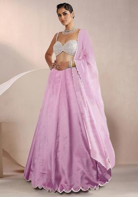Light Pink Lehenga Set With Hand Embroidered Blouse And Dupatta