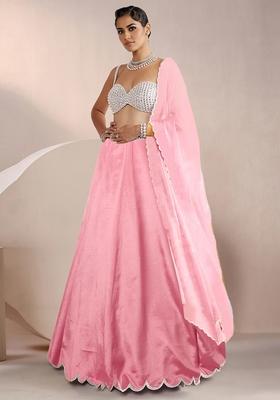 Peach Lehenga Set With Hand Embroidered Blouse And Dupatta