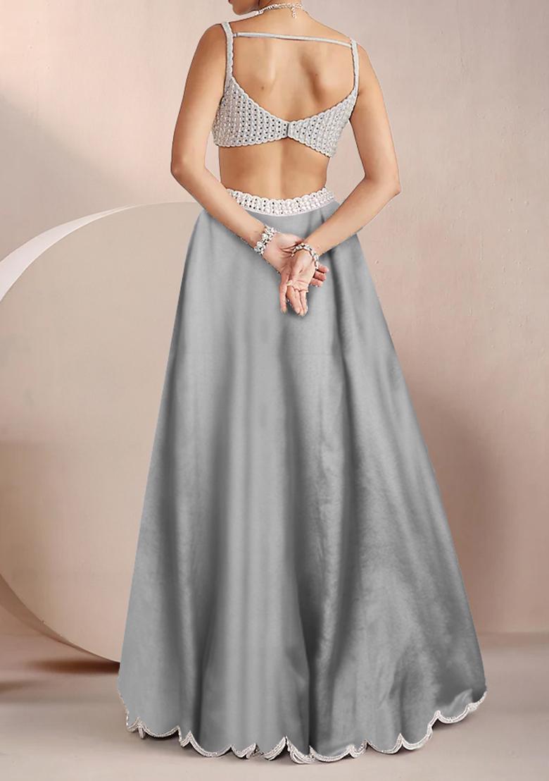 Grey Lehenga Set With Hand Embroidered Blouse And Dupatta