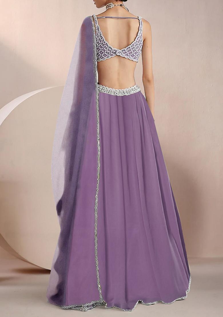 Lilac Lehenga Set With Hand Embroidered Blouse And Dupatta