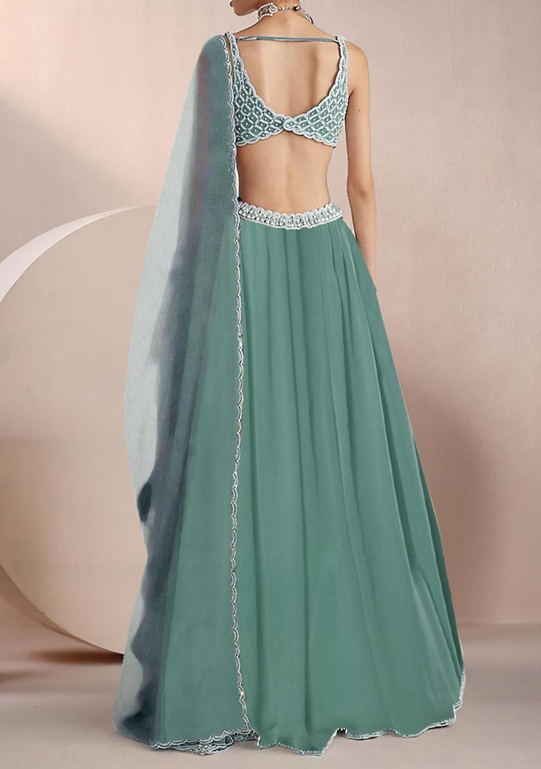 Fern Green Lehenga Set With Hand Embroidered Blouse And Dupatta