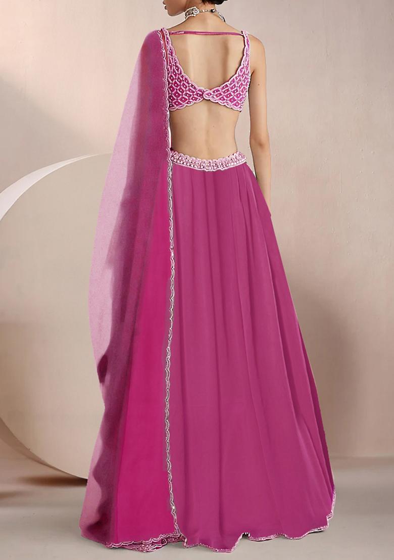 Pink Lehenga Set With Hand Embroidered Blouse And Dupatta
