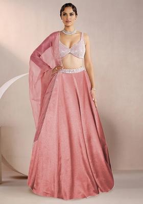 Dusty Peach Lehenga Set With Hand Embroidered Blouse And Dupatta