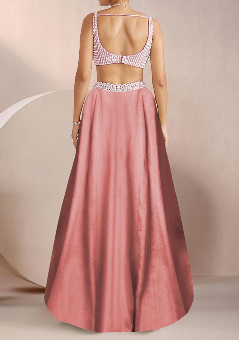 Dusty Peach Lehenga Set With Hand Embroidered Blouse And Dupatta