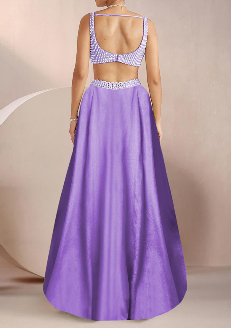 Lilac Lehenga Set With Hand Embroidered Blouse And Dupatta