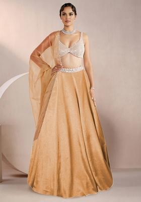 Golden Brown Lehenga Set With Hand Embroidered Blouse And Dupatta