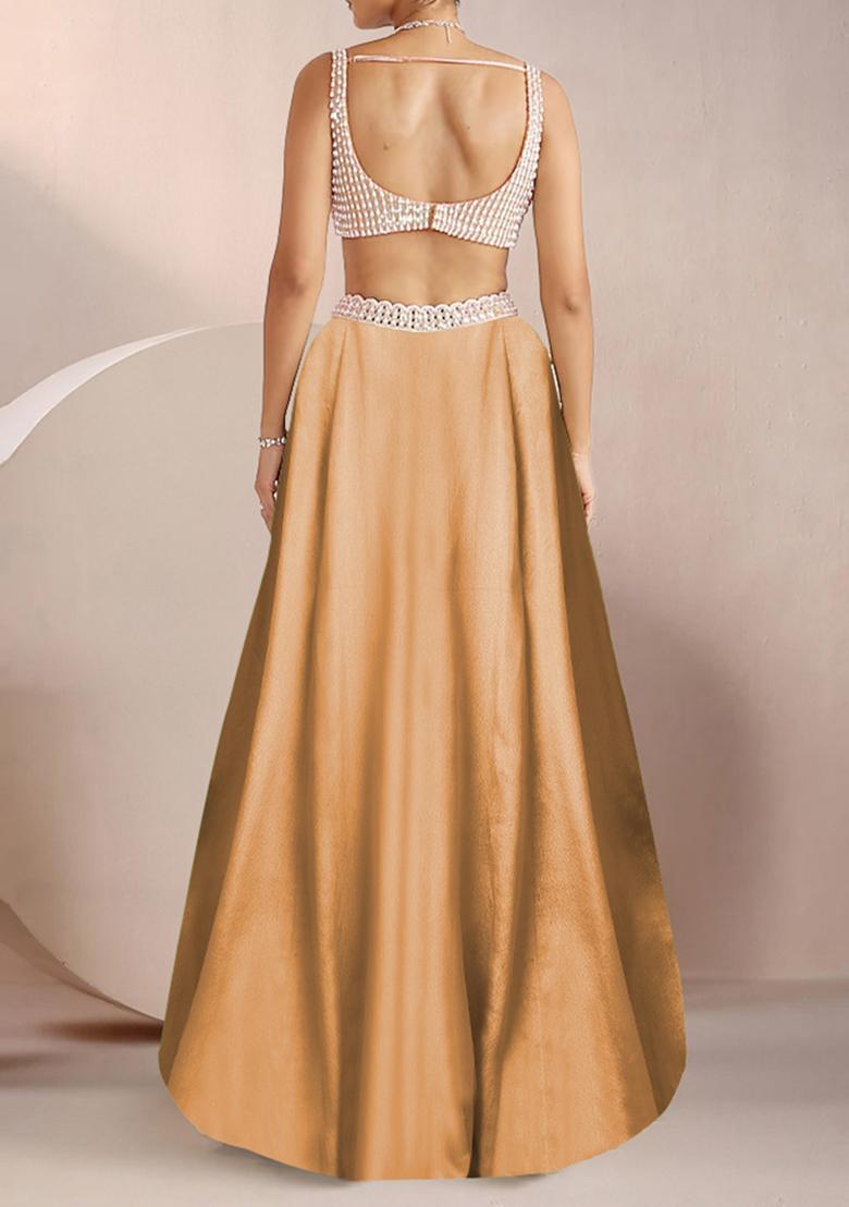 Golden Brown Lehenga Set With Hand Embroidered Blouse And Dupatta