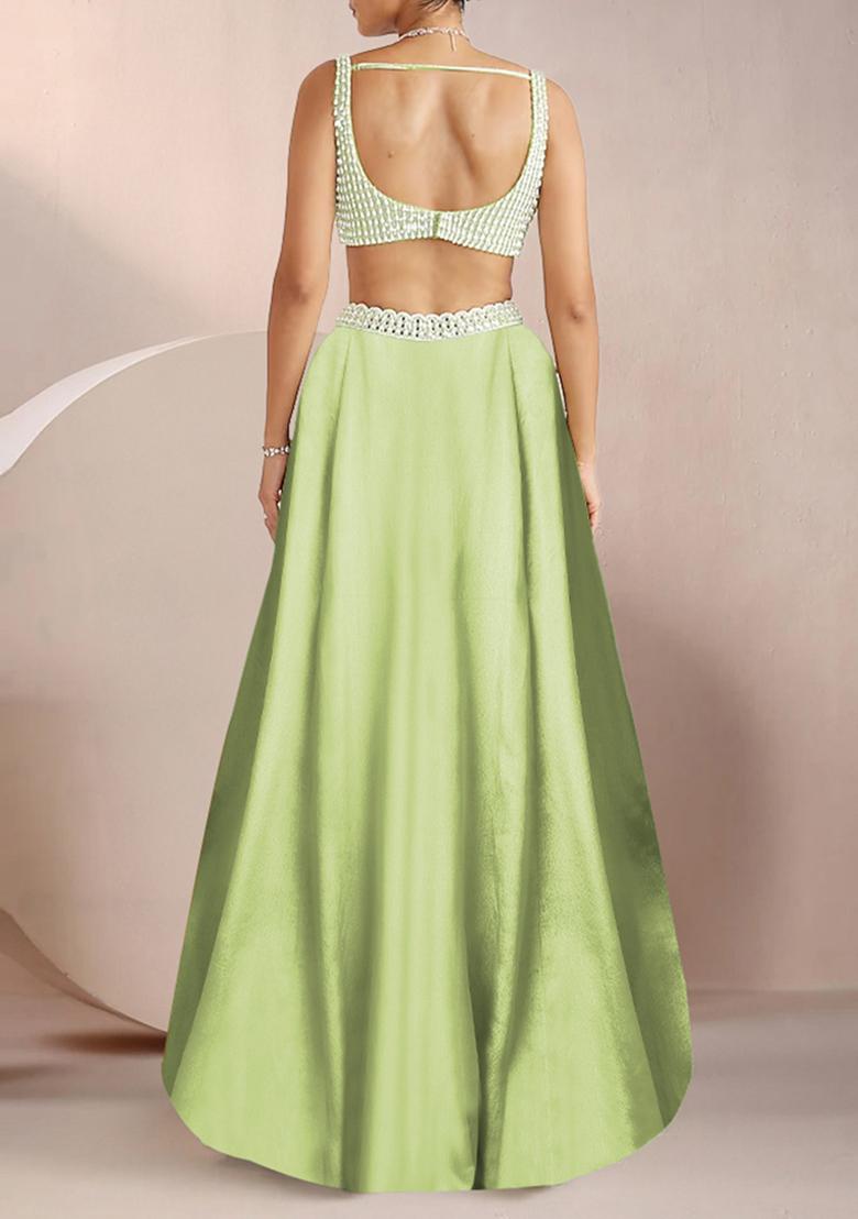 Green Lehenga Set With Hand Embroidered Blouse And Dupatta