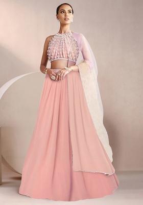 Peach Lehenga Set With Hand Embroidered Blouse And Dupatta