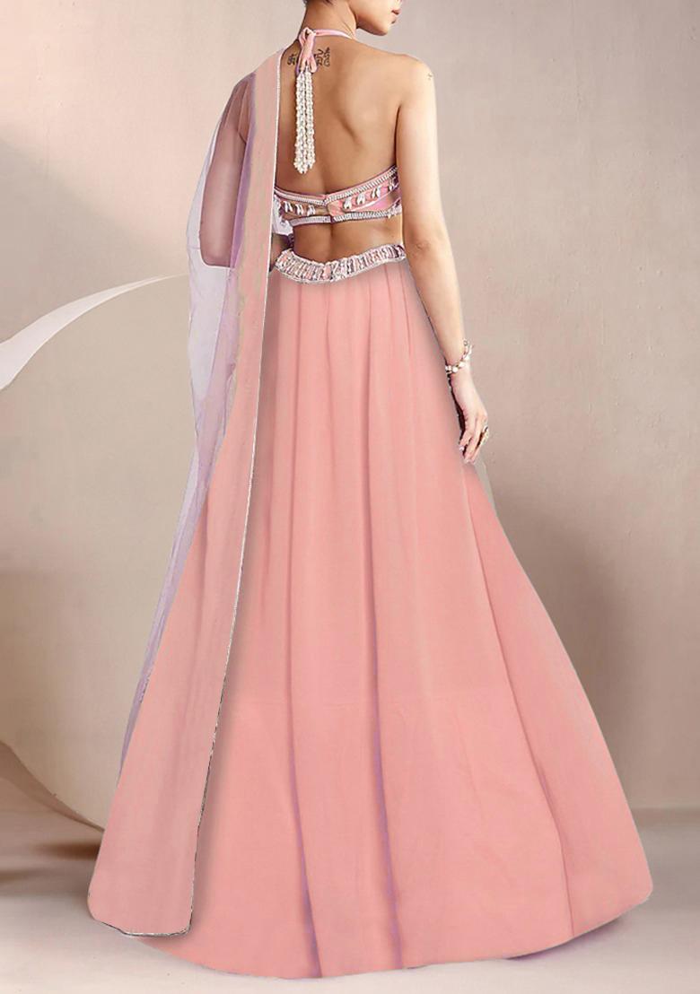 Peach Lehenga Set With Hand Embroidered Blouse And Dupatta