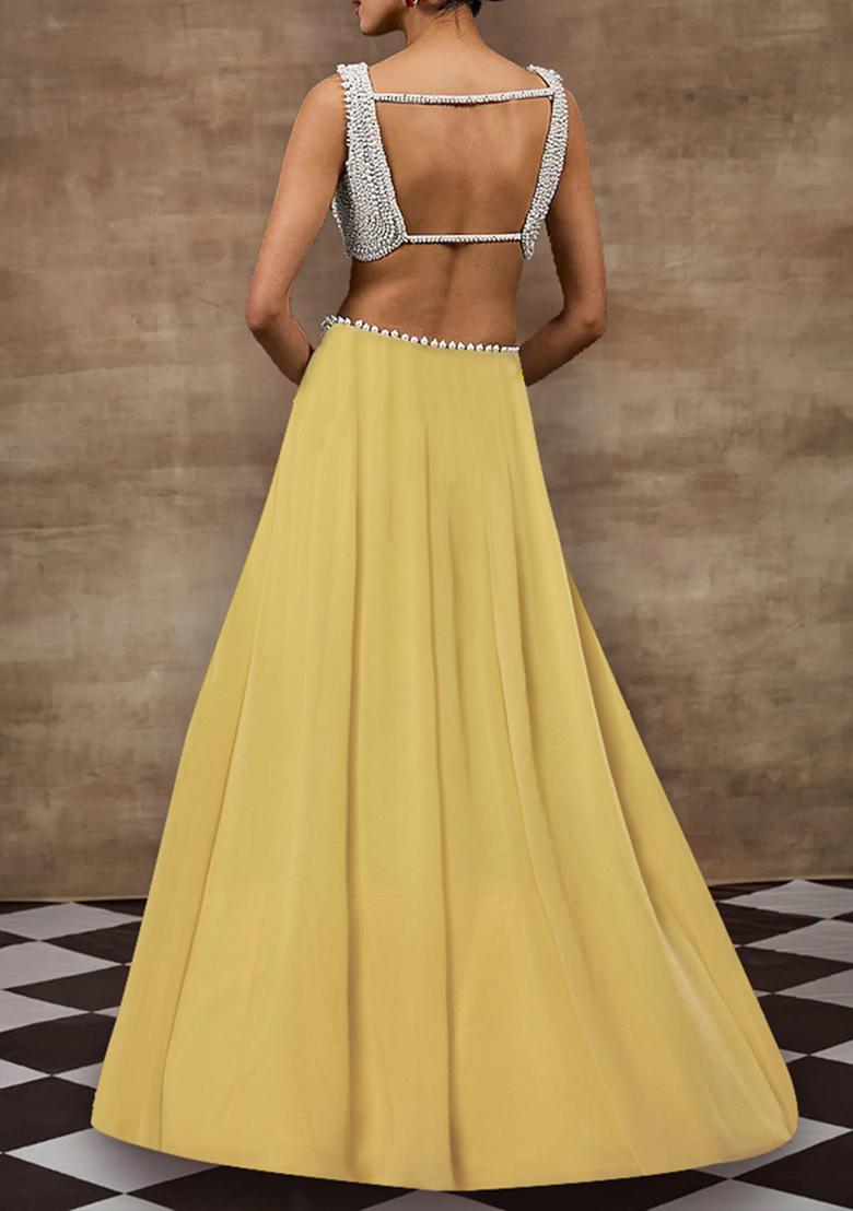 Light Yellow Lehenga Set With Hand Embroidered Blouse And Dupatta
