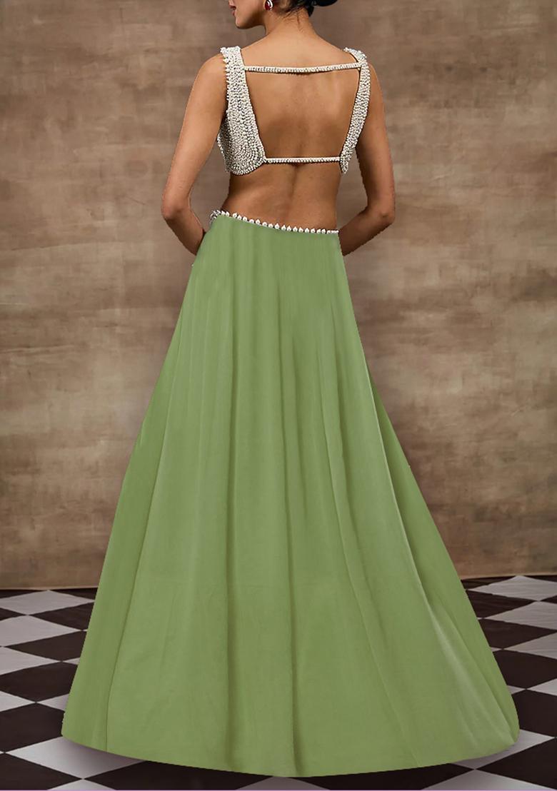 Fern Green Lehenga Set With Hand Embroidered Blouse And Dupatta